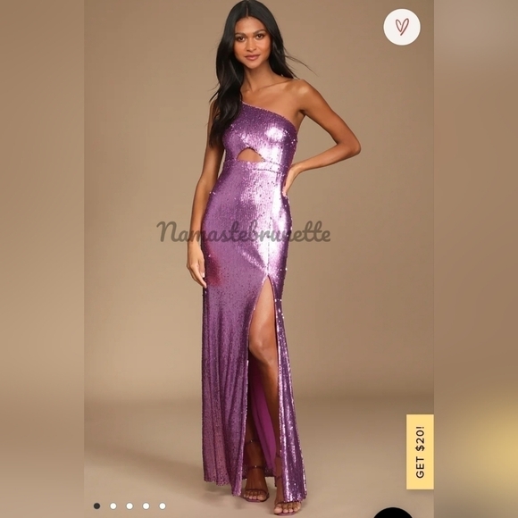 Nwt Lulu's Pink Sequin One-Shoulder Cutout Mermaid Maxi Dress - Picture 9 of 14